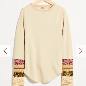 NWT Free People In The Mix Cuff Top Linen Combo